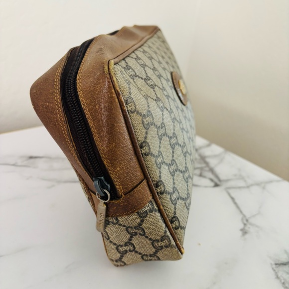 Vintage Gucci GG Plus Monogram Canvas and Leather Vanity Zipper Pouch - Picture 4 of 16